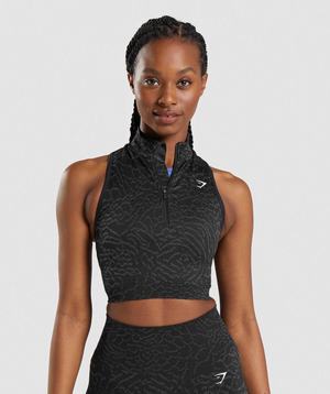 Gymshark Adapt Animal Seamless Crop 1/2 Zip Topjes Zwart | QPAL83456