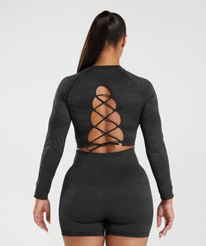 Gymshark Adapt Camo Seamless Kanten Up Back Topjes Zwart Zwart Grijs | GPQC51239