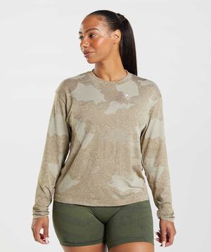 Gymshark Adapt Camo Seamless Long Sleeve Topjes Grijs Bruin | DZKV05187