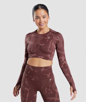 Gymshark Adapt Camo Seamless Long Sleeve Crop Topjes Roze Bruin | HGQL98307