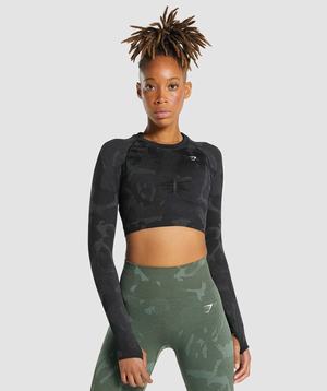 Gymshark Adapt Camo Seamless Long Sleeve Crop Tanktop Zwart | JUVI05492