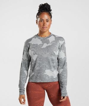 Gymshark Adapt Camo Seamless Long Sleeve Topjes Lichtgrijs Zwart | YIPF38917