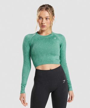 Gymshark Adapt Fleck Seamless Long Sleeve Crop Topjes Groen | CKUX14863