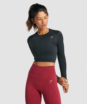 Gymshark Adapt Fleck Seamless Long Sleeve Crop Topjes Zwart | PTMV13946