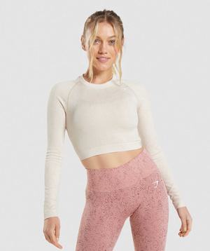 Gymshark Adapt Fleck Seamless Long Sleeve Crop Topjes Wit | UEYW82035