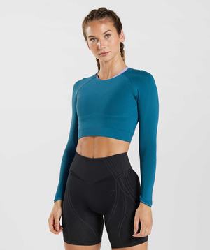 Gymshark Apex Seamless Crop Topjes Blauw Donkergrijs Blauw | DGAH90617