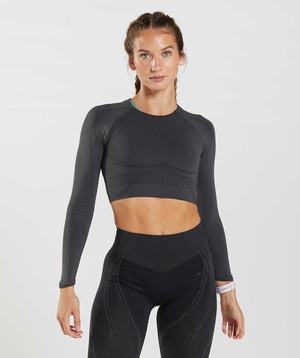 Gymshark Apex Seamless Crop Topjes Zwart Grijs Zwart | LXKI67083