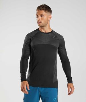 Gymshark Apex Seamless Long Sleeve T-shirts Zwart Grijs | WDUJ61794