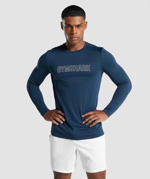 Gymshark Arrival Long Sleeve Grafische T-shirts Donkerblauw | XTYG47809