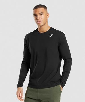 Gymshark Crest Long Sleeve T-shirts Zwart | XOGA89410