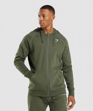 Gymshark Crest Zip Up Hoodie Olijfgroen | MLJC08249