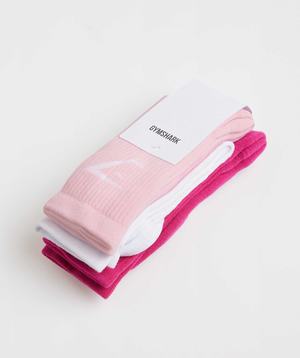 Gymshark Crew Socks 3pk Accessoires Roze Wit Roze | FMVC98234