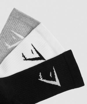 Gymshark Crew Socks 3pk Accessoires Wit Lichtgrijs Zwart | HWKY51734