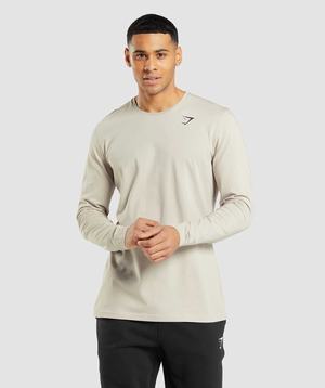 Gymshark Essential Long Sleeve - Pebble Grey T-shirts Grijs | KVJU46281