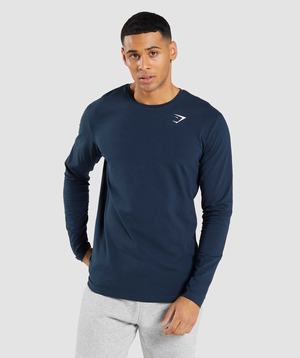 Gymshark Essential Long Sleeve T-shirts Donkerblauw | UIOP47139