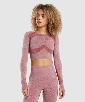 Gymshark Flex Sports Long Sleeve Crop Topjes Bordeaux | STUV92064