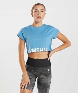 Gymshark Fraction Crop Topjes Blauw | IOMU27016