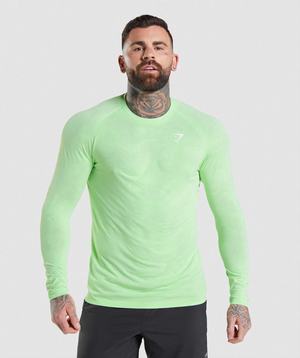 Gymshark Geo Seamless Long Sleeve T-shirts Groen Wit | NUPB86147