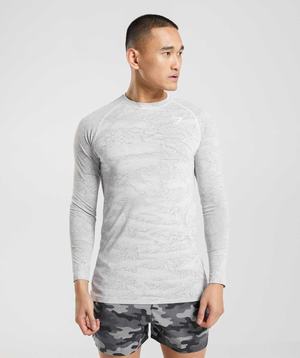 Gymshark Geo Seamless Long Sleeve T-shirts Wit Lichtgrijs | OLYT53294