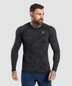 Gymshark Geo Seamless Long Sleeve T-shirts Zwart Grijs | ORFL30146