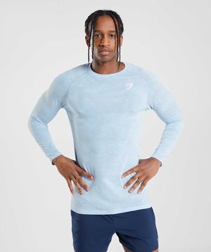 Gymshark Geo Seamless Long Sleeve T-shirts Wit Blauw | YGTX42036