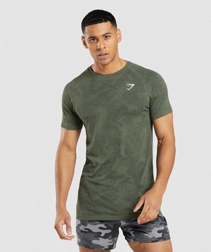 Gymshark Geo Seamless T-shirts Olijfgroen Zwart | COSD86047