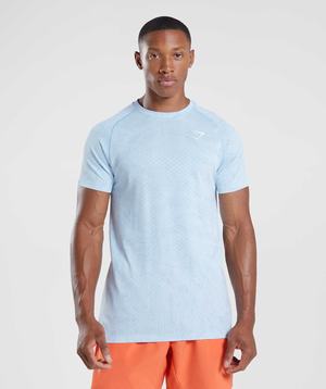 Gymshark Geo Seamless T-shirts Wit Blauw | HARW53849