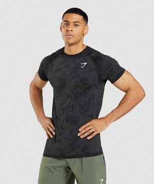 Gymshark Geo Seamless T-shirts Zwart Grijs | TDPW07814