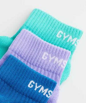 Gymshark Jacquard Quarter Socks 3pk Accessoires Lichtturquoise Blauw Paars Blauw | WNAR01375