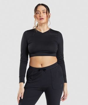 Gymshark Pause Open Back Long Sleeve Crop Topjes Zwart | QNKZ50768