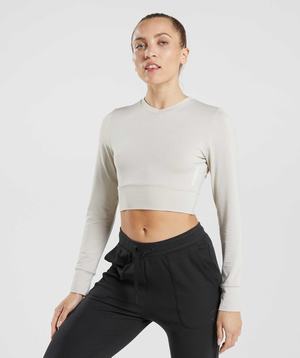 Gymshark Pause Open Back Long Sleeve Crop Topjes Grijs | UQLX63810