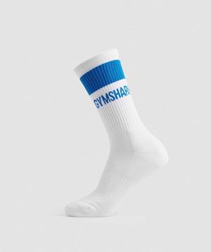 Gymshark Premium Jacquard Single Socks Accessoires Wit Blauw | BZCG78651