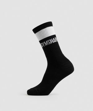 Gymshark Premium Jacquard Single Socks Accessoires Zwart Wit | XBVP40375