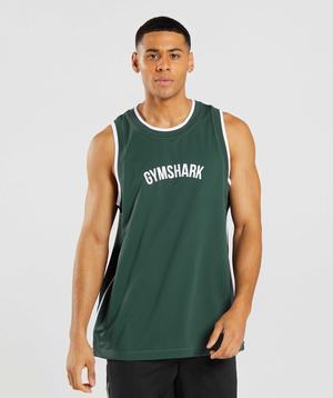 Gymshark Recess Basketball Tanktop Obsidian Groen Wit | CLUB16974