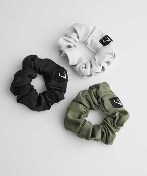 Gymshark Scrunchies 3Pk Accessoires Zwart Olijfgroen Lichtgrijs | PJNT70591