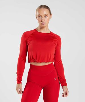 Gymshark Sweat Seamless Long Sleeve Crop Topjes Rood | DYEI62105