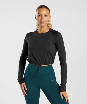 Gymshark Sweat Seamless Long Sleeve Crop Topjes Zwart | JVYL71860