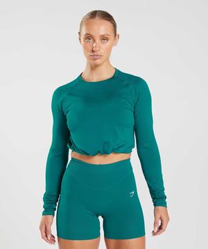 Gymshark Sweat Seamless Long Sleeve Crop Topjes Turquoise | PODZ05643