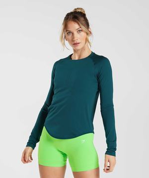 Gymshark Sweat Seamless Long Sleeve Topjes Turquoise | GTXE72591