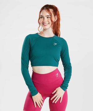 Gymshark Training Long Sleeve Crop Topjes Turquoise | DXRU08129