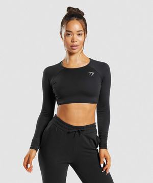 Gymshark Training Long Sleeve Crop Topjes Zwart | GECW52704