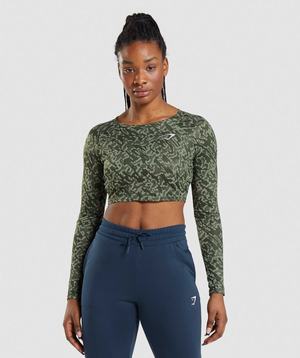 Gymshark Training Long Sleeve Crop Topjes Groen | RKSY65714