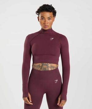 Gymshark Vital Seamless 2.0 High Neck Midi Topjes Bordeaux | MLNY71480