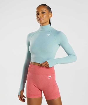 Gymshark Vital Seamless 2.0 High Neck Midi Topjes Blauw | UQRC86704