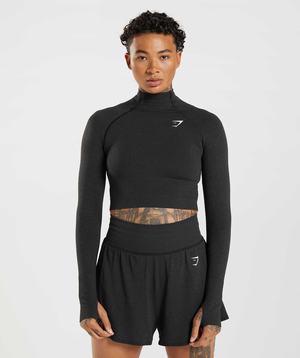 Gymshark Vital Seamless 2.0 High Neck Midi Topjes Zwart | WPAV47806