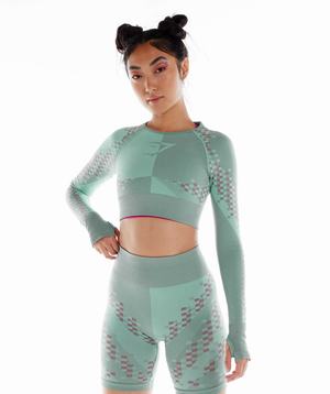 Gymshark Wtflex Cyborg Seamless Long Sleeve Crop Topjes Blauw Roze Blauw | JRWA98361