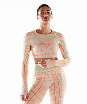 Gymshark Wtflex Linear Seamless Long Sleeve Shrug Topjes Grijs Oranje Wit | CSZU64152