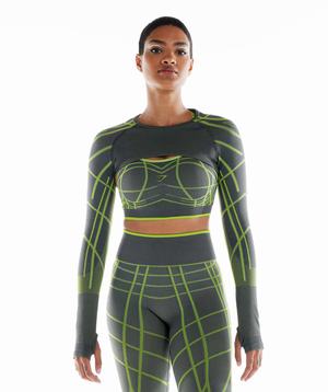 Gymshark Wtflex Linear Seamless Long Sleeve Shrug Topjes Grijs Groen Lichtgrijs | KSDG07861