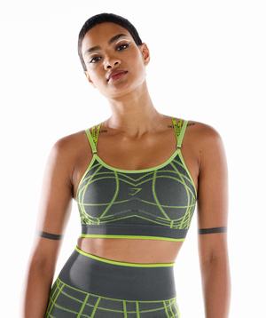 Gymshark Wtflex Linear Seamless Sport Bh Grijs Groen Lichtgrijs | BGEQ75189