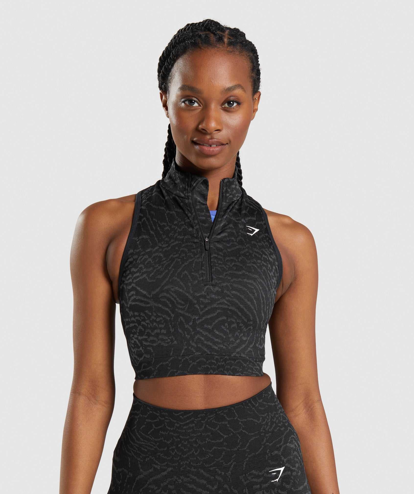 Gymshark Adapt Animal Seamless Crop 1/2 Zip Topjes Zwart | QPAL83456